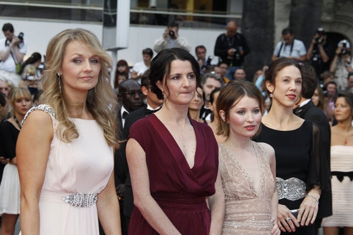 Australian actress Rachel Blake, Australian director Julia Leigh and Australian actress Emily Browning pose on the red carpet before the screening of <i>Sleeping Beauty</i>.