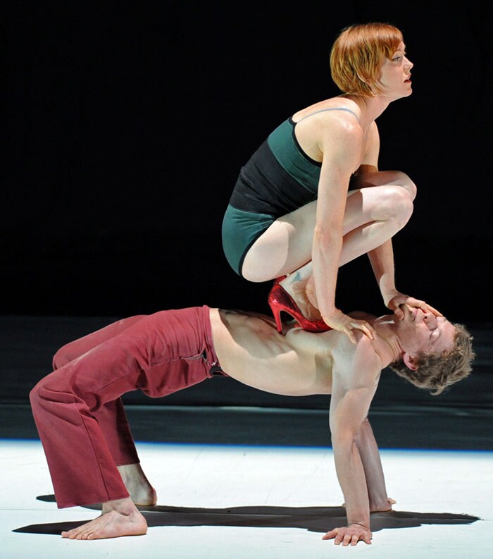 Dancers from 'Circa', an Australian innovative circus company, perform acrobatics during their final rehearsal at the Sydney Opera House on June 8, 2010. (Photo: AFP)