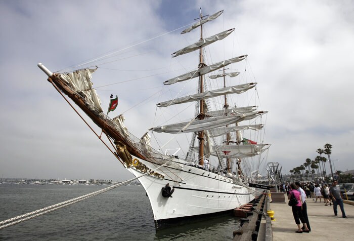 The Portuguese Navy school ship Sagres sits at a dock on Monday, June 7, 2010 in San Diego. The ship, which serves as a training vessel for cadets in the Portuguese Navy, visited the city before heading to Hawaii. (Photo: AP)