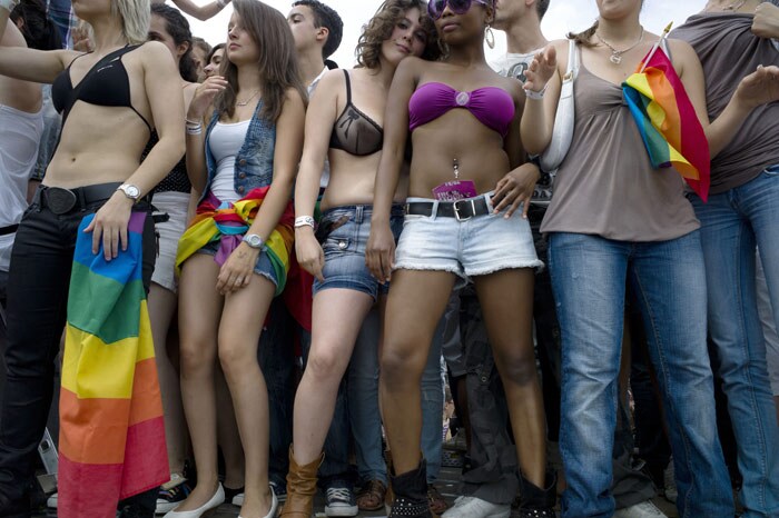 Participants at the 15th local edition of the homosexual, bisexual and transgender visibility march on June 12, 2010, in Lyon, eastern France. Drag queens, civil rights activists and scantily clad gay and straight couples made their way through the city to the thumping of dance music. (Photo: AFP)