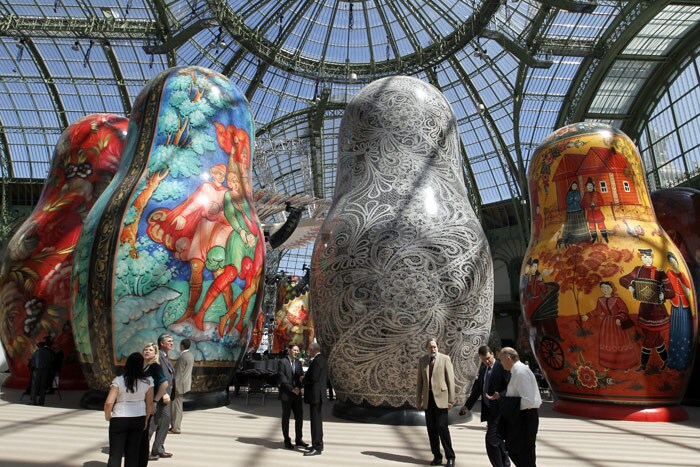 People visit the 'Russian national exhibition' showcasing Franco-Russian ties on June 11, 2010 at the Grand Palais in Paris. Russian Prime Minister Vladimir Putin was on an official visit to France for a series of talks with French leaders, including the controversial sale of warships. (Photo: AFP)