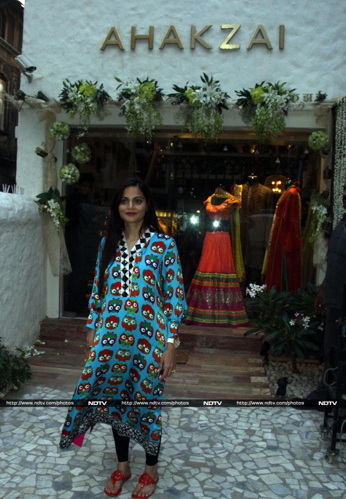 Salman, Arbaaz and Sohail Khan's sister Alvira Khan, who has started Ahakzai with designer Ashley Rebello, outside her store.