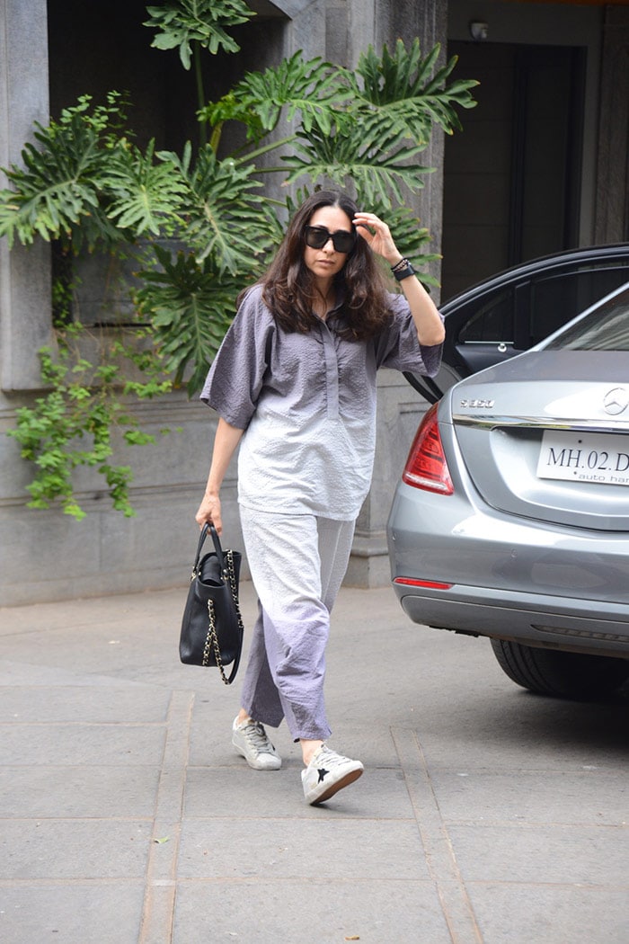 Karisma Kapoor was snapped dressed in a grey and white co-ord set.