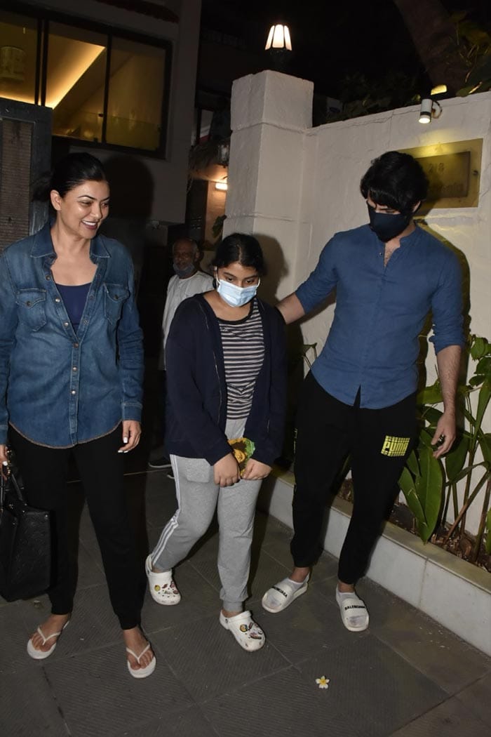 Sushmita Sen with daughter and ex-boyfriend Rohman Shawl spotted in the city.