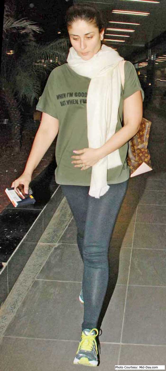 What is Kareena hiding in an oversized tee?