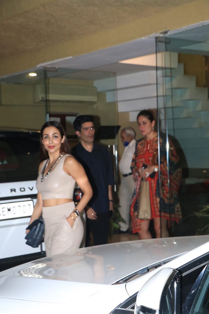 The trio was pictured outside Karisma Kapoor's house.