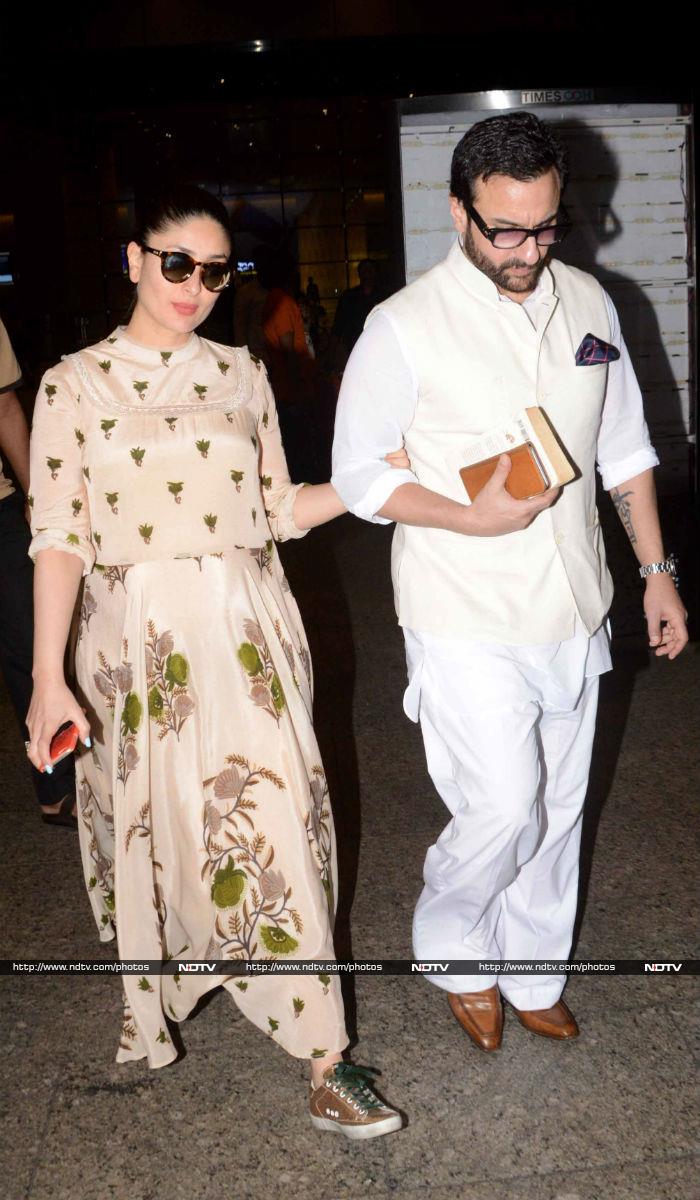 Mother-to-be Kareena Kapoor and her husband Saif Ali Khan were back from Hyderabad.