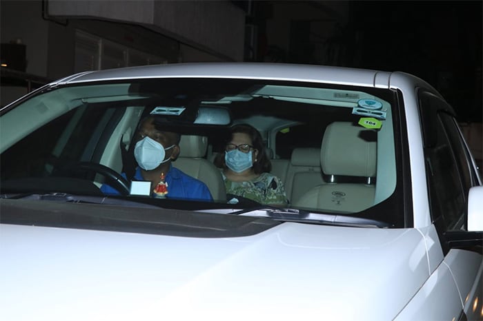 Karisma was pictured in a car with her mother Babita Kapoor.