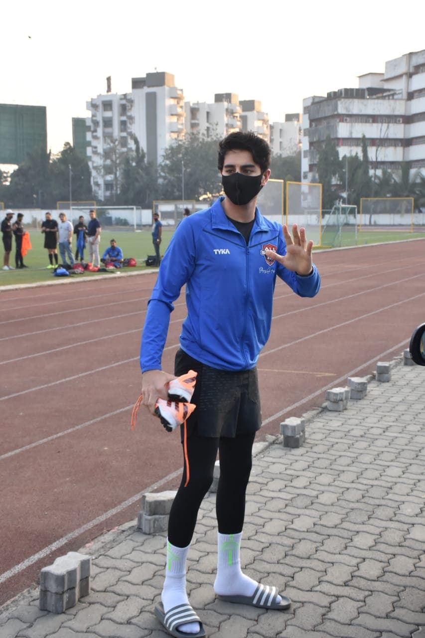 Saif Ali Khan's son Ibrahim was clicked candid at the football game.