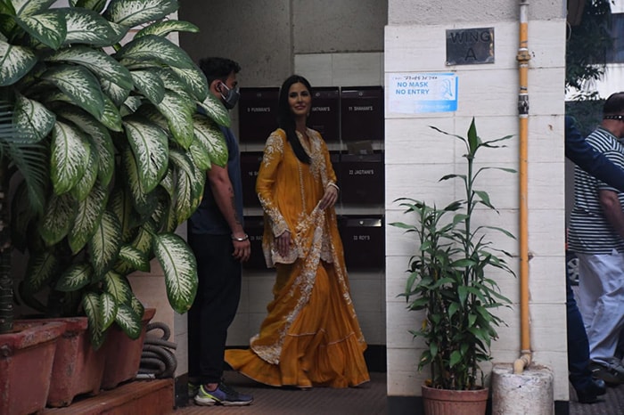 Katrina Kaif left her Mumbai residence with a bright smile on her face.