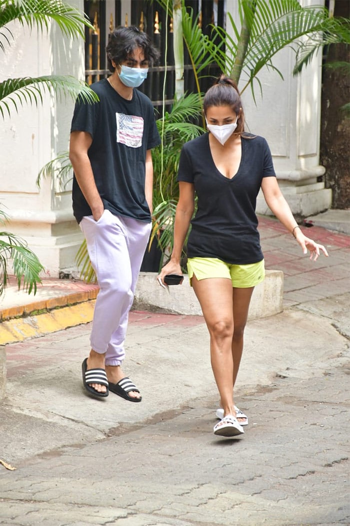 Malaika Arora was spotted with her son Arhaan Khan outside a dentist clinic.