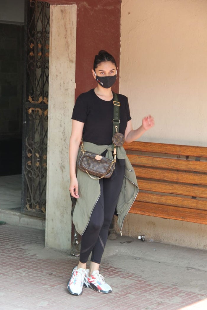 Actress Aditi Rao Hydari was spotted outside her Pilates class in Mumbai on Monday.
