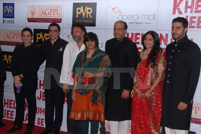 From left: Sanjay Bijli, Ajay Bijli, Rakeysh Om Prakash Mehra, Ashutosh Gowariker, Sunita Gowariker and Abhishek Bachchan.