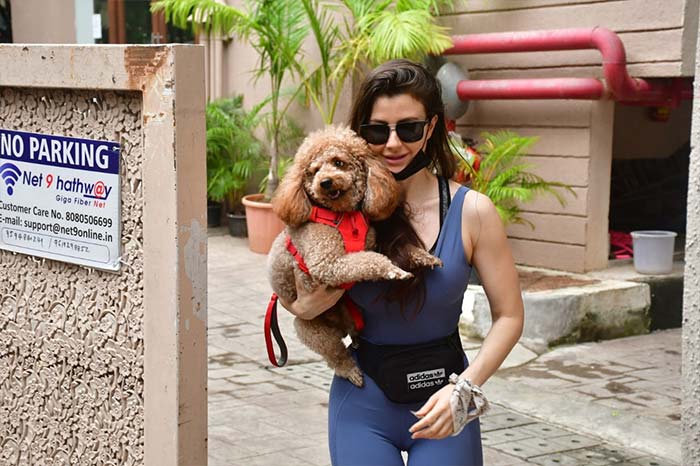 Giorgia Andriani was spotted with her pet pooch in Bandra.
