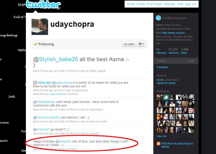 Uday Chopra: "Happy birthday Karan... lots of love, luck and other things I can't mention on Twitter ;-)."