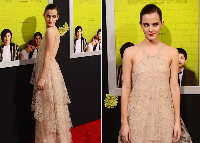 We simply can't take our eyes off actress Emma Watson in her backless nude dress at the premiere of  <i>The Perks of Being A Wallflower</i> in Hollywood. Hermione may have given up her witch's robe, but clearly the magic wand is still working it's charm.