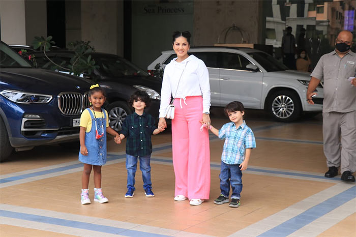 Sunny Leone was pictured with her little sons - Asher and Noah - and daughter Nisha in Juhu.