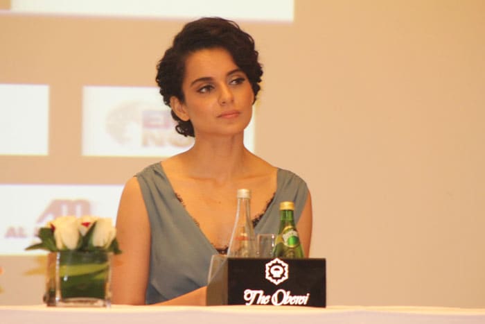 Kangana Ranaut, who plays a mutant named Kaya in the film, looked pretty in a grey Pre-Fall 2013 Gucci dress.<br><br>
(This picture was posted on Facebook by <a href="https://www.facebook.com/JustCapturePhotography?fref=ts" class="fn fl fa fs12">Just Capture Photography</a>)