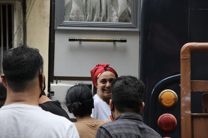 Actress Rani Mukerji, who is rarely spotted making public appearances, returned to work on Tuesday.