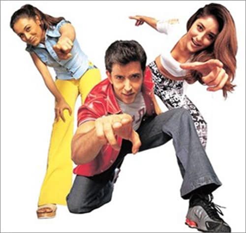 Rani Mukherjee and Kareena Kapoor became rivals for the love of Hrithik Roshan in <I>Mujhse Dosti Karoge</i> (2002).