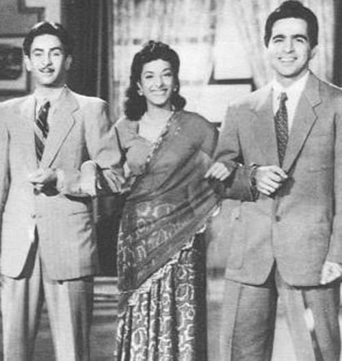 Raj Kapoor shared the beautiful Nargis's love with Dilip Kumar in <I>Andaaz</i> (1949).