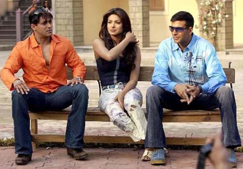 Salman Khan and Akshay Kumar were vying for the love of Priyanka Chopra in <I>Mujhse Shaadi Karogi</i> (2004).