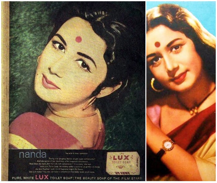 <b>Nanda</b>, the star of films like <i>Gumnaam</i> and <i>Jab Jab Phool Khile</i>, also modelled for Lux.