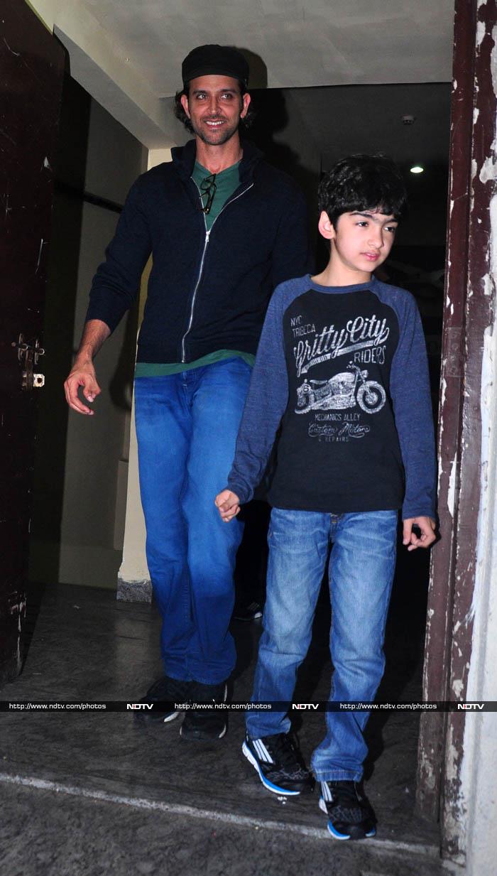 Fathers\' Night Out: Hrithik, Zayed Watch Movie With Sons