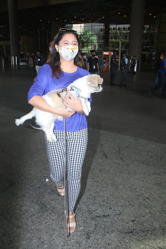 TV actress Rashami Desai was pictured at the airport with her pet dog.