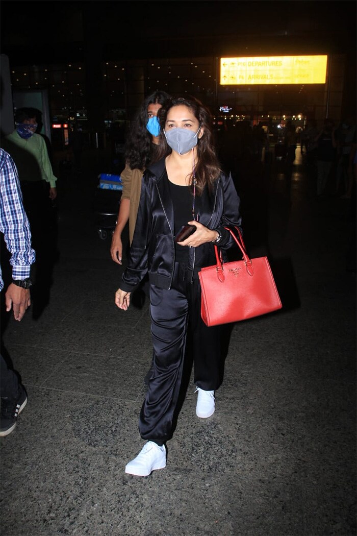 Actress Madhuri Dixit was spotted at the Mumbai airport on Saturday.