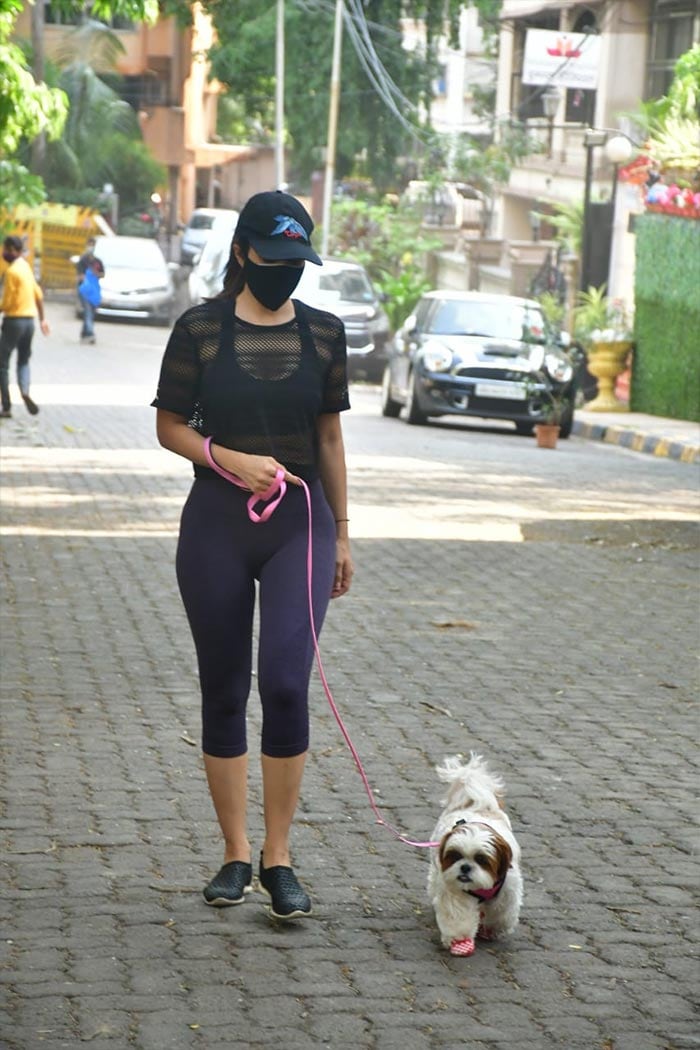 Just like Khushi and Malaika, Sophie Choudry was also clicked with her adorable pet dog.