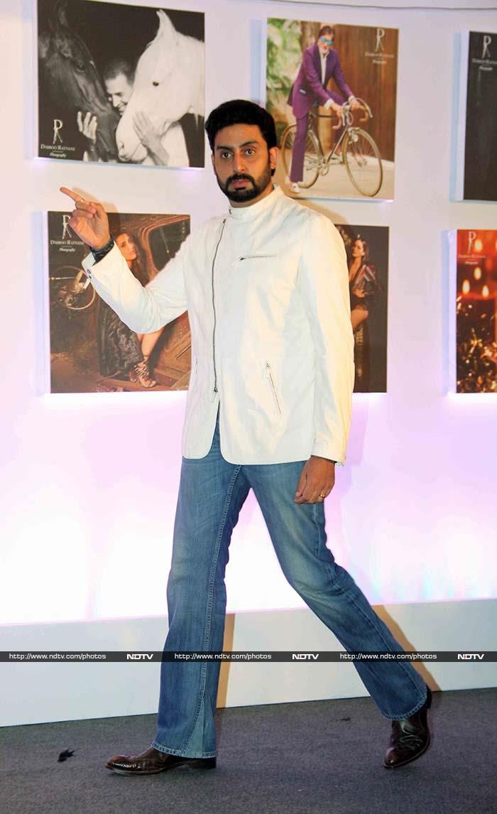 Abhishek Bachchan wore a white jacket and blue jeans for the launch. His wife Aishwarya Rai Bachchan and dad Amitabh Bachchan also feature on Dabboo Ratnani's calendar. However, the duo gave the event a miss.