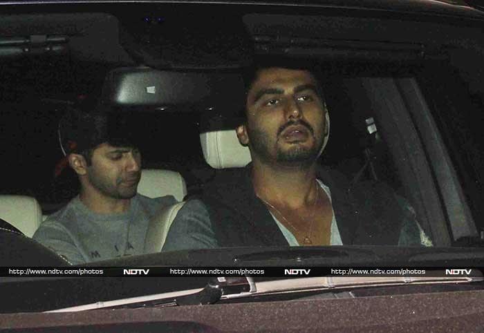 Late night on Friday, Arjun Kapoor and Varun Dhawan were photographed in a car outside Ranbir Kapoor's residence in Mumbai.