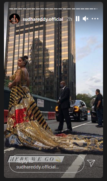 Among the A-listers, <I>desi</i> girl Sudha Reddy also made her debut at the Met Gala this year - wearing custom Falguni And Shane Peacock. (courtesy <a href=" https://www.instagram.com/sudhareddy.official/" target="_blank" rel="nofollow" > sudhareddy.official </a>)