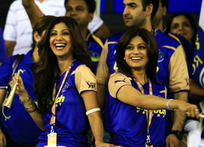 Shilpa and Shamita Shetty during the 2010 DLF Indian Premier League T20 group stage match between the Rajasthan Royals and the Delhi Daredevils played at The Sawai Mansingh Stadium in Ahmedabad.  (Photo: IPL2010/Getty Images)