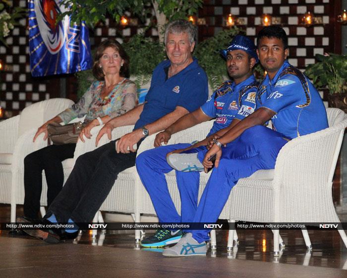 John Wright, former India coach and now a member of the Mumbai Indians support staff, was also at the venue.