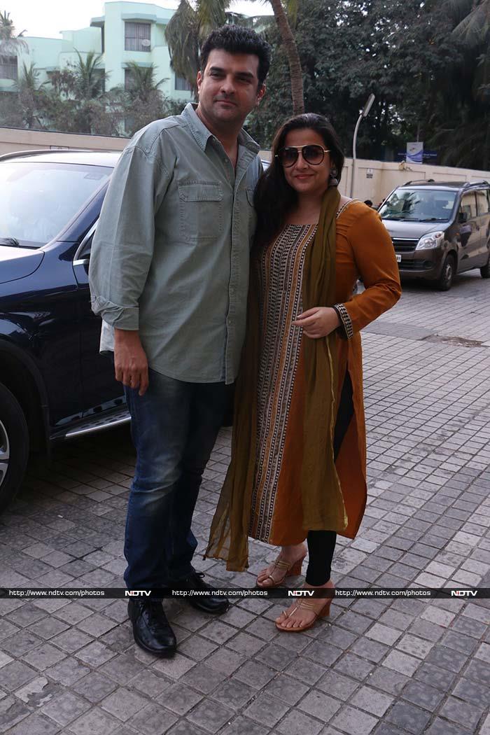 Vidya Balan and husband Siddharth Roy Kapur were photographed at a theatre in Juhu.