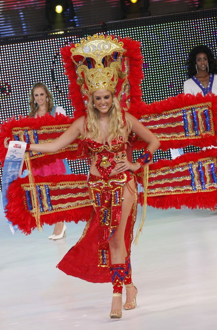 A contestant parades during the 35th Miss Bikini International World final in Sanya, south China's Hainan province on May 29, 2010. Miss Romania Diana Irina Boanca was crowned the winner in the ten-day competition that a total of 64 contestants took part in. (PHOTO: AFP)