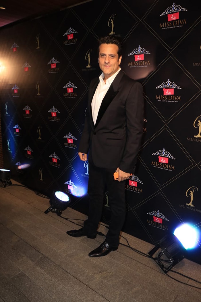 Fardeen Khan looked dapper as he posed for shutterbugs at the success party hosted to celebrate Harnaaz's Miss Universe 2021 title.