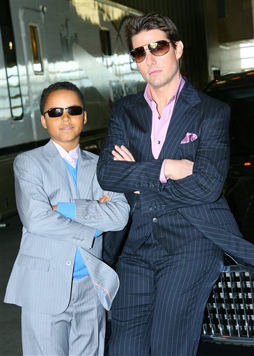 In this photo provided by Paramount Pictures,Tom Cruise poses with his son Connor before heading to the Magic Johnson Theater in the Harlem neighborhood of New York to promote his new film Mission Impossible III.
