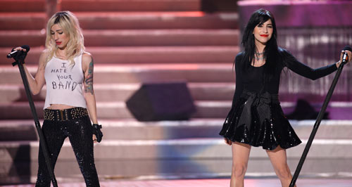 Twin sisters Jessica, left, and Lisa Origliasso of the Veronicas, perform 'Untouched' during the 2009 Miss USA Pageant.