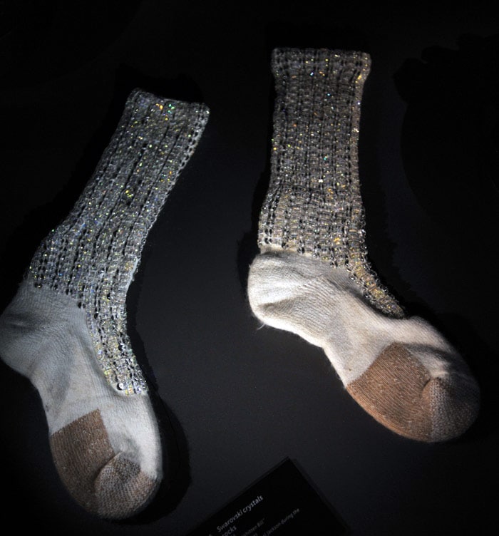 View of the Swarovski crystal socks worn by late pop singer Michael Jackson during the Victory Tour, on display at the Fashion Museum in Santiago. (Photo: AFP)