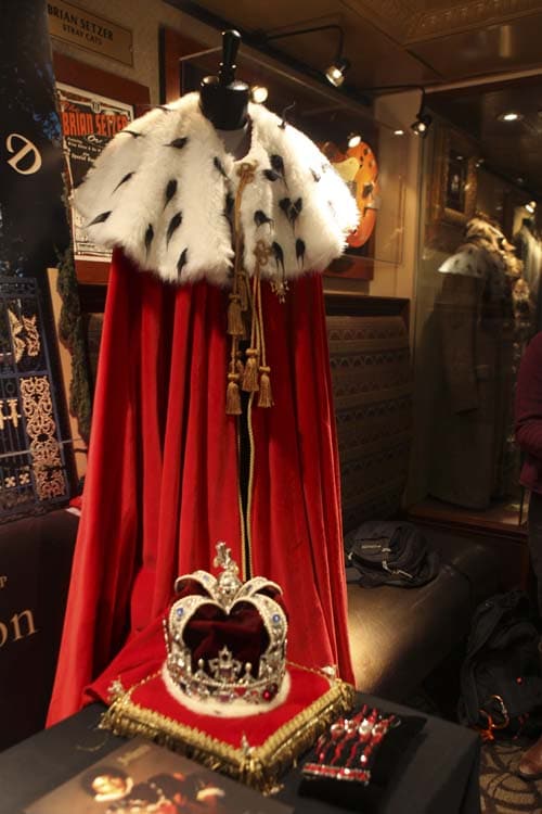 Michael Jackson's Costume Cape, Crown, and Crystal Glove and on display at the Hard Rock Cafe, Tuesday, March 24, 2009 in New York's Times Square. Some 2,000 items taken from Jackson's Neverland Ranch are scheduled to be sold during a televised auction in April.