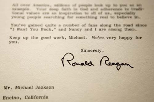 A letter from Ronald Reagan to Michael Jackson.