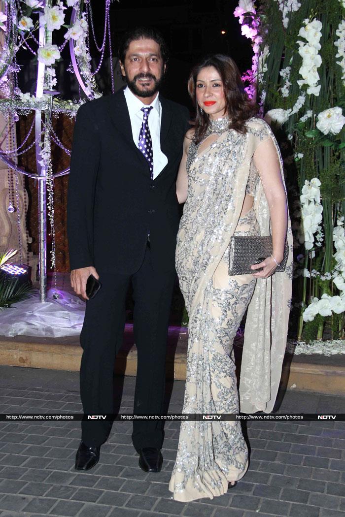 Chunky Pandey attended the do with wife Bhavana, who looked beautiful in a heavily embellished beige sari.