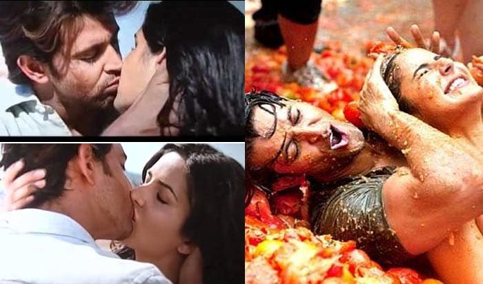 <b>The Hrithik ?Katrina kiss in <i>Zindagi Na Milegi Dobara</i></b>:  Katrina Kaif broke away from her ice maiden image for good with this one passionate, yet sensitive kiss, with Hrithik Roshan. That they looked beautiful together made this among the most endearing moments of the film and the whole year.