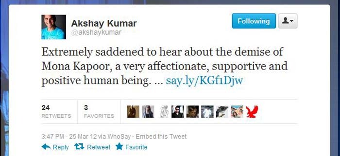 Celebs condole Mona Kapoor\'s death on Twitter