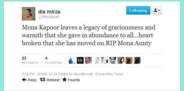 Celebs condole Mona Kapoor\'s death on Twitter