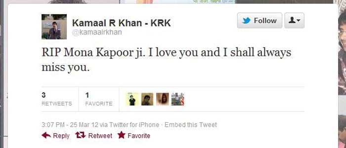 Bollywood condoles Mona Kapoor\'s death on Twitter