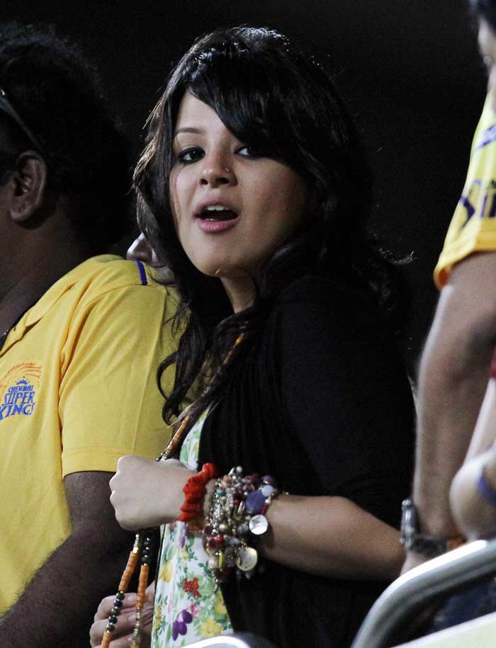 Mrs Dhoni is a fashionista and we all know it. Seen at the stadium in her trademark side-bangs, Sakshi looked cheer-ready for her hubby in girly bracelets.